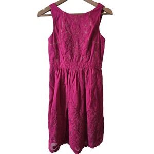 Anthropologie Moulinette Soeurs Pink Barbiecore Dress 2 Lace Overlay Fit & Flare